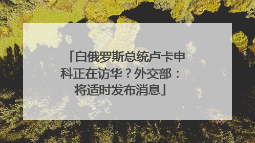 白俄罗斯总统卢卡申科正在访华？外交部：将适时发布消息