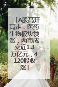 A股高开高走：医药生物板块领涨，两市成交近1.3万亿元，4120股收涨